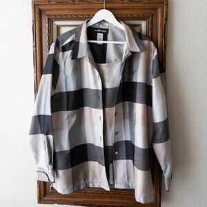 Sag Harbor Mock 2-Piece Top Size 18 Long Sleeve Button Front Blouse & Tank Look